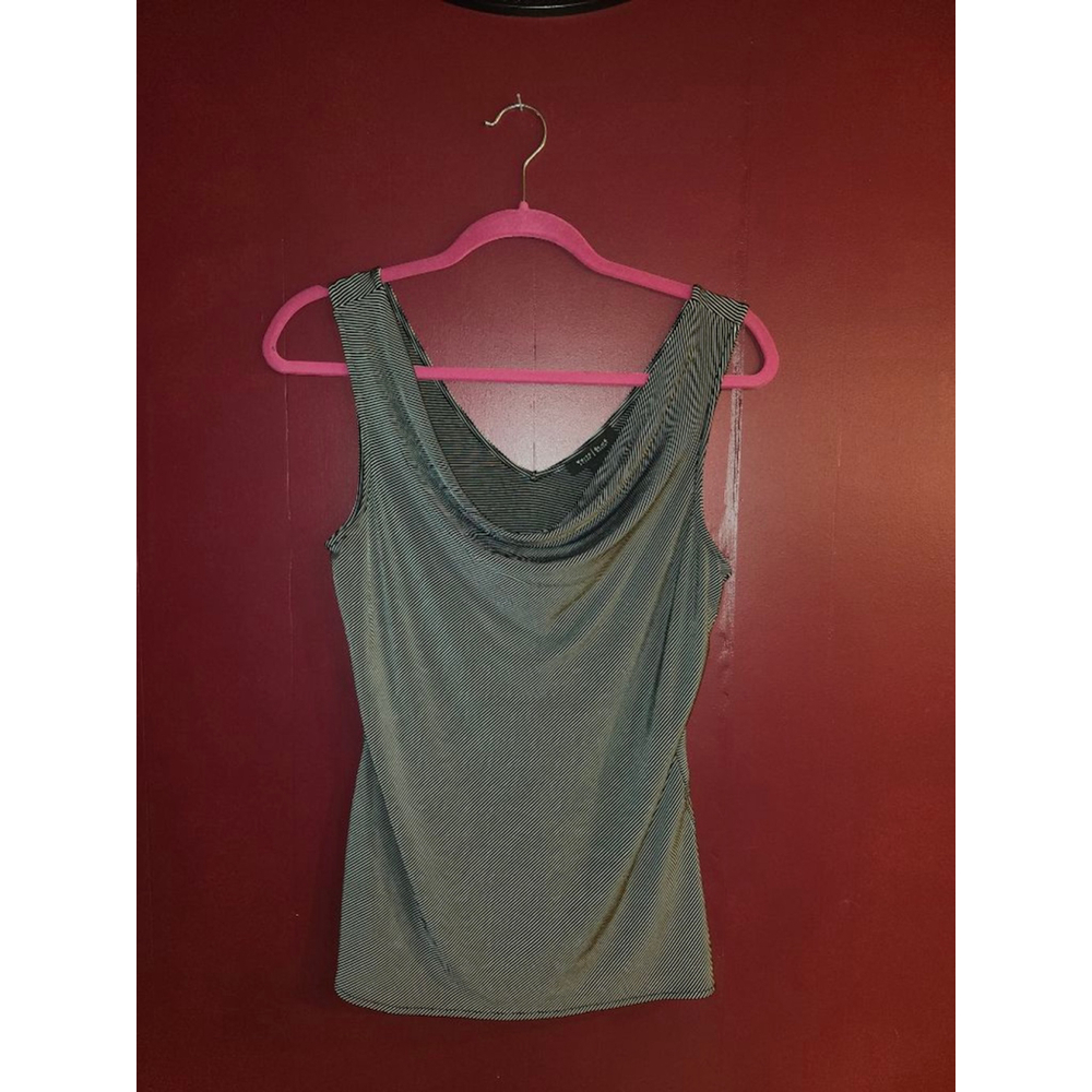 Women's White House Black Market Striped Cowl Neck Tank Top M Black White